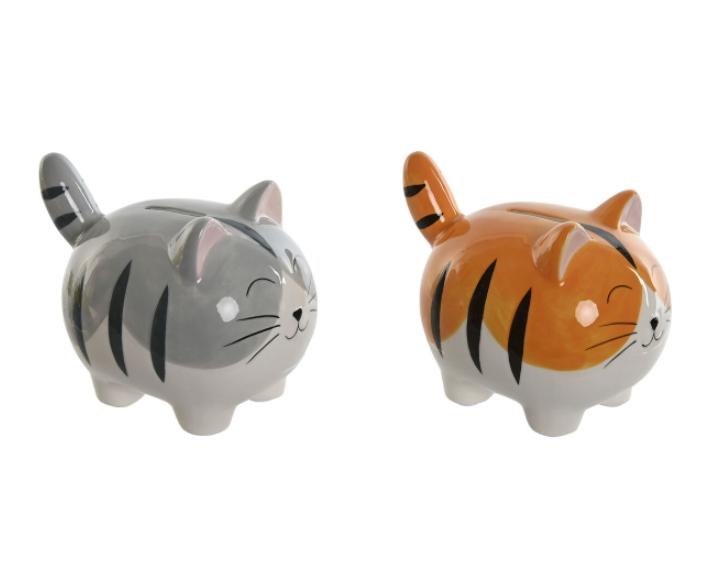 Money box Home ESPRIT Dolomite Cat 16 x 11 x 13 cm (2 Units)