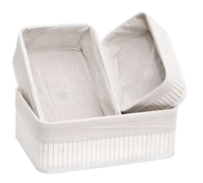 Set of Baskets Confortime White Bamboo (3 Pieces) (6 Units)